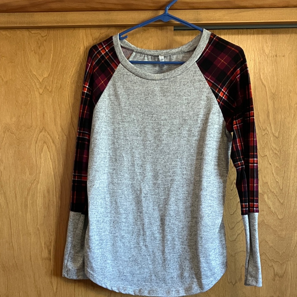Gray and Plaid Long Sleeve Shirt